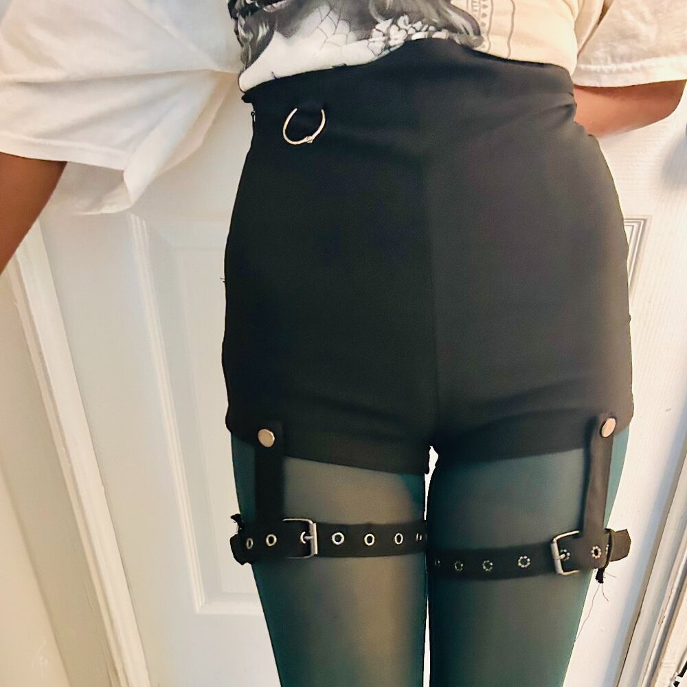 Black  high waisted shorts with garter belts ❤️